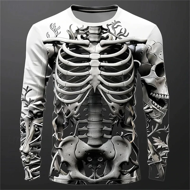 3Dプリントの骸骨柄Tシャツ。メンズ用、長袖、カジュアルファ - 3D Printing Custom のレビューと価格