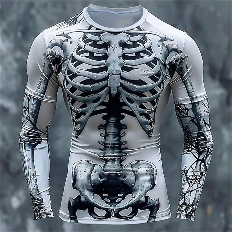 3Dプリントの骸骨柄Tシャツ。メンズ用、長袖、カジュアルファ - 3D Printing Custom のレビューと価格