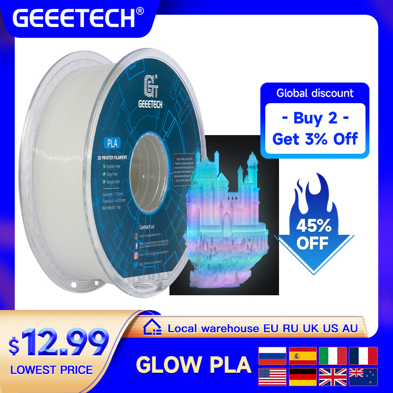 GEEETECH グローPLA 1.75mm 1kg 暗闇で - 3D Printing Nylon のレビューと価格